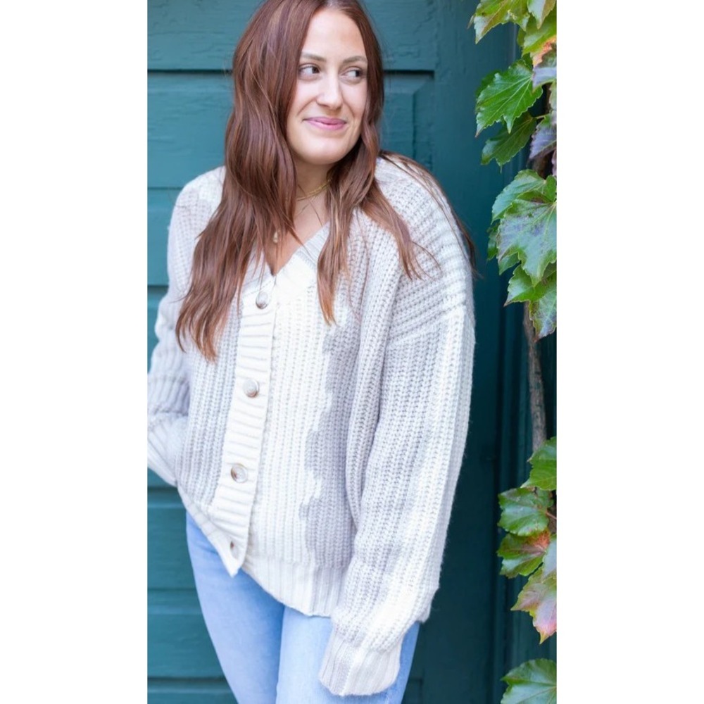 Pinch Morgan Colorblock Cardigan Womens Small/Medium Cream Beige Buttons Casual